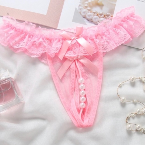 Pink, White or Black 5 Pearl crotchless Lace G-String Thong. - Picture 1 of 2